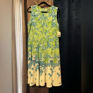 Danny & Nicole Blue and Lime Floral Sleeveless Dress